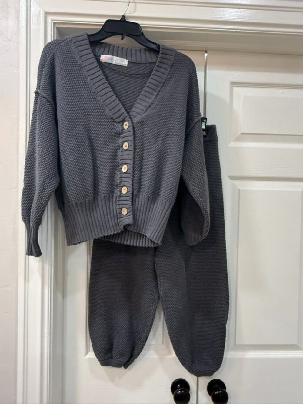 Free People VGUC Hailee Beach Cardi Waffle Knit Button Set in Gray S/P